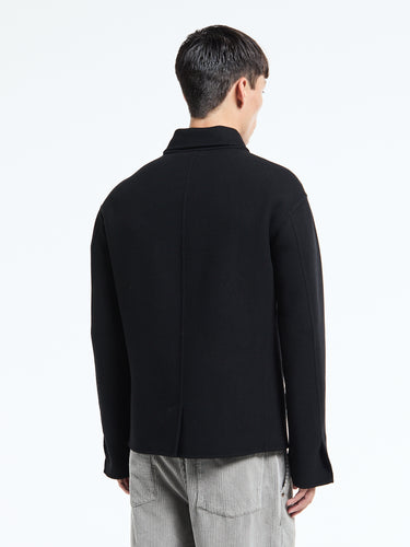 Meta Campania Collective - Julian Cuff Classic Unlined Boiled Wool Shirt Jacket in Black