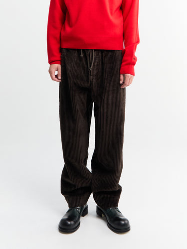 Meta Campania Collective - Ed Unlined Exaggerated Cotton Corduroy Drawstring Trousers in Dark Chocolate Brown