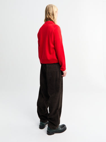Meta Campania Collective - Ed Unlined Exaggerated Cotton Corduroy Drawstring Trousers in Dark Chocolate Brown