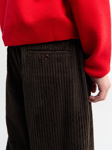 Meta Campania Collective - Ed Unlined Exaggerated Cotton Corduroy Drawstring Trousers in Dark Chocolate Brown