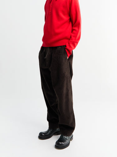 Meta Campania Collective - Ed Unlined Exaggerated Cotton Corduroy Drawstring Trousers in Dark Chocolate Brown