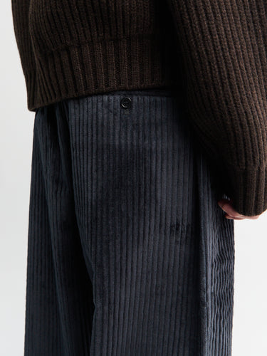 Meta Campania Collective - Ed Unlined Exaggerated Cotton Corduroy Drawstring Trousers in Dark Grey
