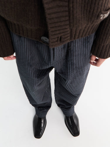 Meta Campania Collective - Ed Unlined Exaggerated Cotton Corduroy Drawstring Trousers in Dark Grey