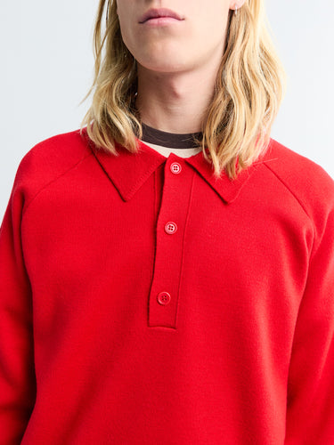 Meta Campania Collective - Jed Longsleeved Mercirised Merino Polo Shirt in Poppy Red