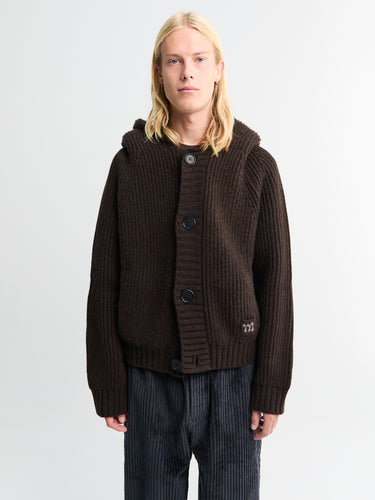 Meta Campania Collective - Michel Exaggerated Rib Cashmere Hooded Cardigan in Dark Chocolate Brown