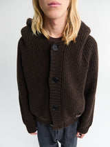 Meta Campania Collective - Michel Exaggerated Rib Cashmere Hooded Cardigan in Dark Chocolate Brown