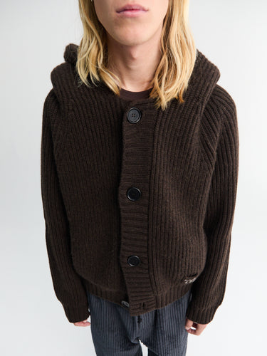 Meta Campania Collective - Michel Exaggerated Rib Cashmere Hooded Cardigan in Dark Chocolate Brown