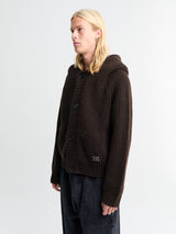 Meta Campania Collective - Michel Exaggerated Rib Cashmere Hooded Cardigan in Dark Chocolate Brown