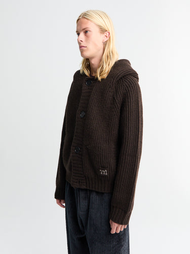 Meta Campania Collective - Michel Exaggerated Rib Cashmere Hooded Cardigan in Dark Chocolate Brown