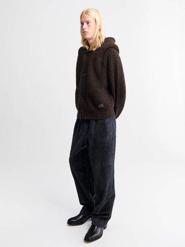 Meta Campania Collective - Michel Exaggerated Rib Cashmere Hooded Cardigan in Dark Chocolate Brown