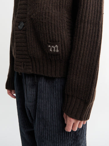 Meta Campania Collective - Michel Exaggerated Rib Cashmere Hooded Cardigan in Dark Chocolate Brown