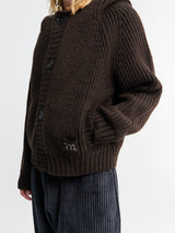 Meta Campania Collective - Michel Exaggerated Rib Cashmere Hooded Cardigan in Dark Chocolate Brown