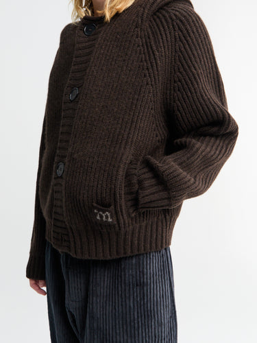 Meta Campania Collective - Michel Exaggerated Rib Cashmere Hooded Cardigan in Dark Chocolate Brown