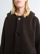 Meta Campania Collective - Michel Exaggerated Rib Cashmere Hooded Cardigan in Dark Chocolate Brown