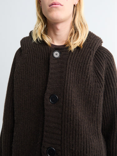 Meta Campania Collective - Michel Exaggerated Rib Cashmere Hooded Cardigan in Dark Chocolate Brown
