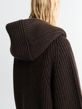 Meta Campania Collective - Michel Exaggerated Rib Cashmere Hooded Cardigan in Dark Chocolate Brown