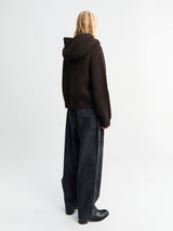 Meta Campania Collective - Michel Exaggerated Rib Cashmere Hooded Cardigan in Dark Chocolate Brown