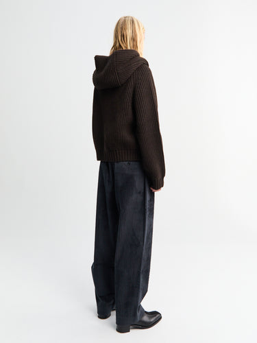 Meta Campania Collective - Michel Exaggerated Rib Cashmere Hooded Cardigan in Dark Chocolate Brown