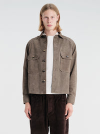 Meta Campania Collective - Juergen Military Lamb Suede Overshirt in Dark Green