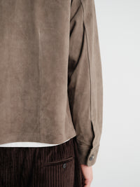 Meta Campania Collective - Juergen Military Lamb Suede Overshirt in Dark Green