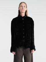 Meta Campania Collective - Julian Stand Collar Multi-Button Velvet Shirt Jacket in Black-Italian Velvet