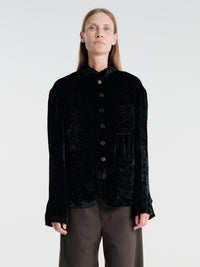 Meta Campania Collective - Julian Stand Collar Multi-Button Velvet Shirt Jacket in Black-Italian Velvet