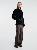 Meta Campania Collective - Julian Stand Collar Multi-Button Velvet Shirt Jacket in Black-Italian Velvet