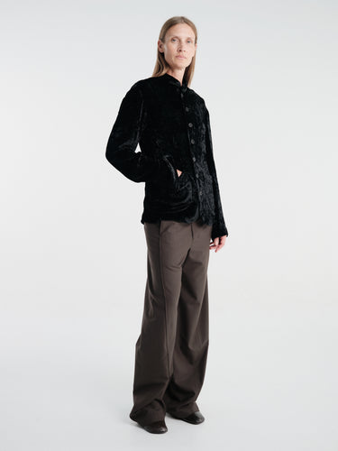 Meta Campania Collective - Julian Stand Collar Multi-Button Velvet Shirt Jacket in Black-Italian Velvet