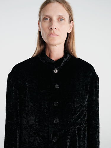 Meta Campania Collective - Julian Stand Collar Multi-Button Velvet Shirt Jacket in Black-Italian Velvet