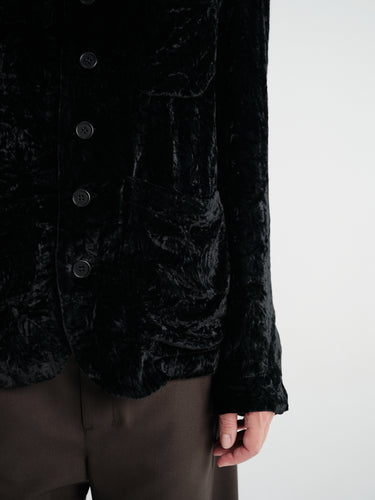 Meta Campania Collective - Julian Stand Collar Multi-Button Velvet Shirt Jacket in Black-Italian Velvet
