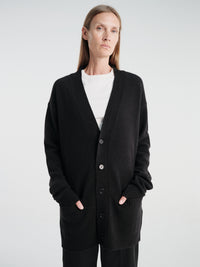 Meta Campania Collective - Mika Long Midweight Cashmere Cardigan in Black-Italian Coarshair Cashmere