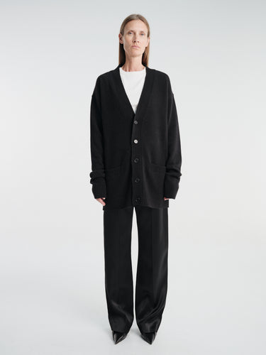 Meta Campania Collective - Mika Long Midweight Cashmere Cardigan in Black-Italian Coarshair Cashmere