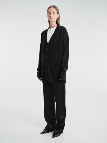 Meta Campania Collective - Mika Long Midweight Cashmere Cardigan in Black-Italian Coarshair Cashmere