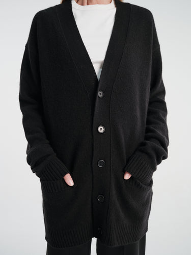 Meta Campania Collective - Mika Long Midweight Cashmere Cardigan in Black-Italian Coarshair Cashmere