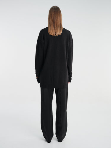 Meta Campania Collective - Mika Long Midweight Cashmere Cardigan in Black-Italian Coarshair Cashmere