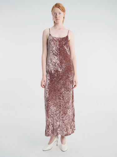 Meta Campania Collective - Alma Long Crushed Velvet Slip Dress in Dusty Rose-Italian