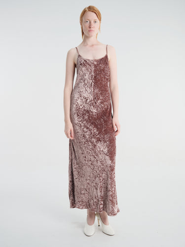 Meta Campania Collective - Alma Long Crushed Velvet Slip Dress in Dusty Rose-Italian