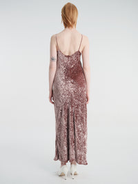 Meta Campania Collective - Alma Long Crushed Velvet Slip Dress in Dusty Rose-Italian