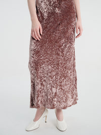 Meta Campania Collective - Alma Long Crushed Velvet Slip Dress in Dusty Rose-Italian