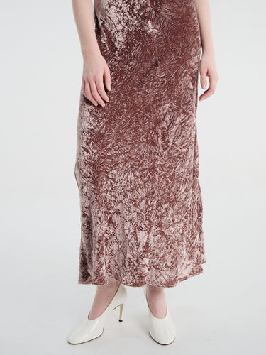 Meta Campania Collective - Alma Long Crushed Velvet Slip Dress in Dusty Rose-Italian