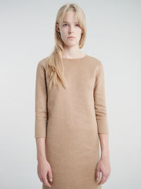 Meta Campania Collective - Jen 3/4 Sleeve Zebellino Cashmere Dress in Light Taupe-Italian Cashmere
