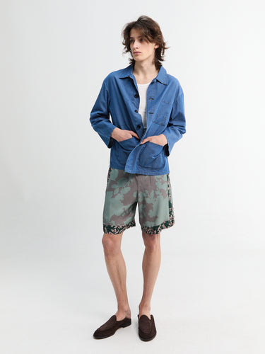 Meta Campania Collective - Bill Cropped Teawash Denim Workwear Jacket in Blue Teawash
