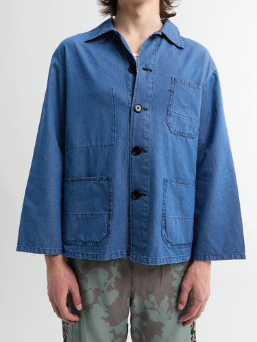 Meta Campania Collective - Bill Unlined Chambrey Cotton Workwear Jacket in Chambray Blue