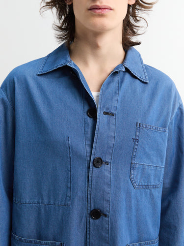 Meta Campania Collective - Bill Unlined Chambrey Cotton Workwear Jacket in Chambray Blue