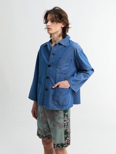 Meta Campania Collective - Bill Cropped Teawash Denim Workwear Jacket in Blue Teawash