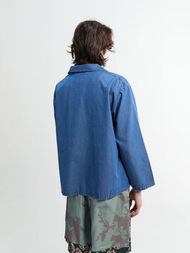 Meta Campania Collective - Bill Cropped Teawash Denim Workwear Jacket in Blue Teawash