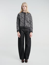 mfpen - Womens Round Neck Cardigan in Grey Argyle