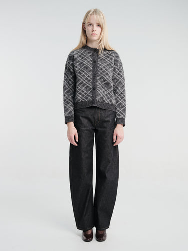 mfpen - Womens Round Neck Cardigan in Grey Argyle