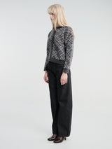 mfpen - Womens Round Neck Cardigan in Grey Argyle