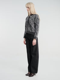 mfpen - Womens Round Neck Cardigan in Grey Argyle